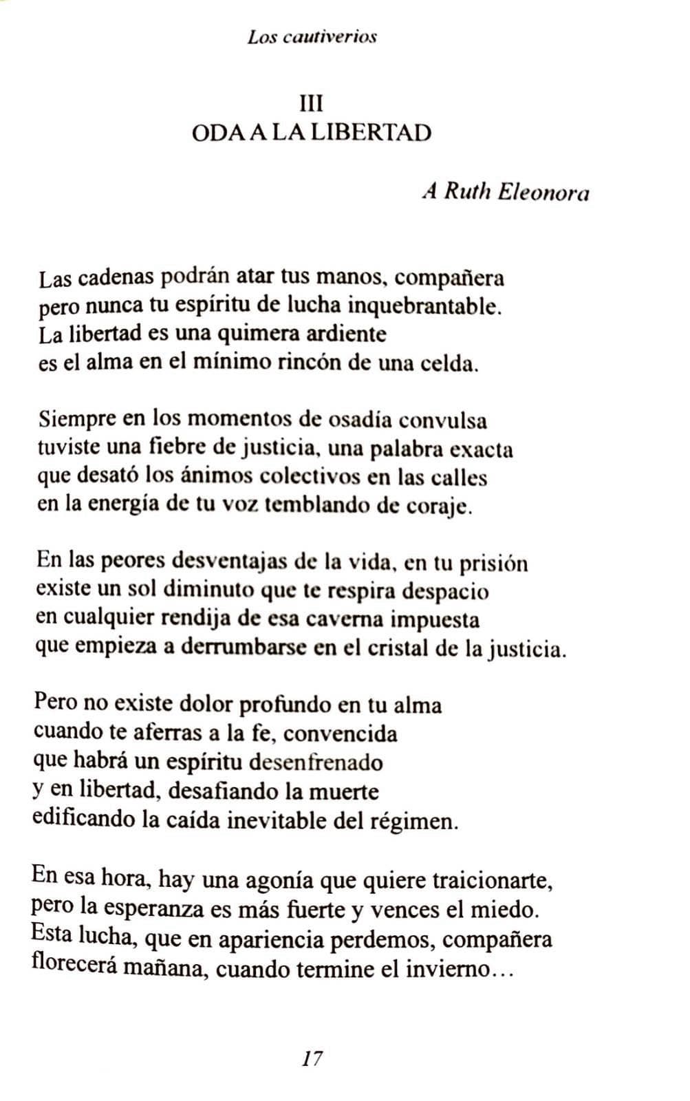 Poema Oda a la Libertad escrito para Ruth Eleonora